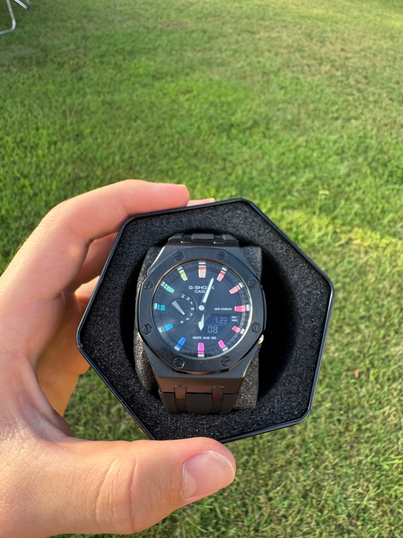 G-Shock x AP x Swatch — black rainbow